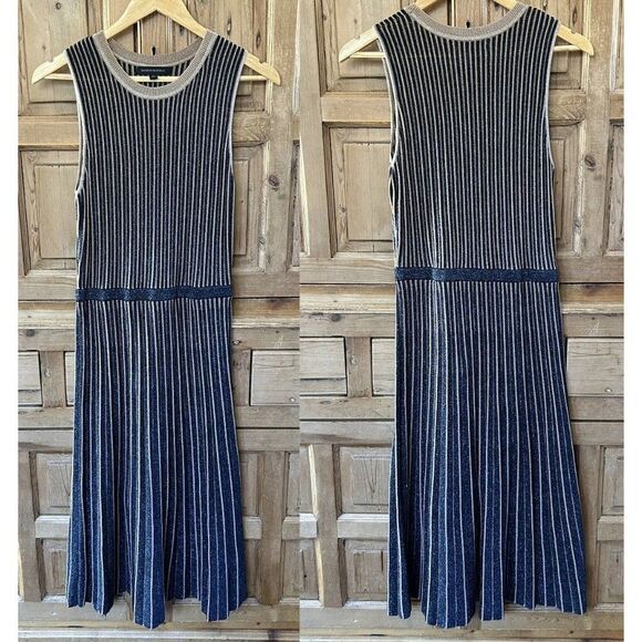 Banana Republic Small Dress Black Tan‎ Mid Sparkle Stripes Waistband Crew Tank - Picture 1 of 15